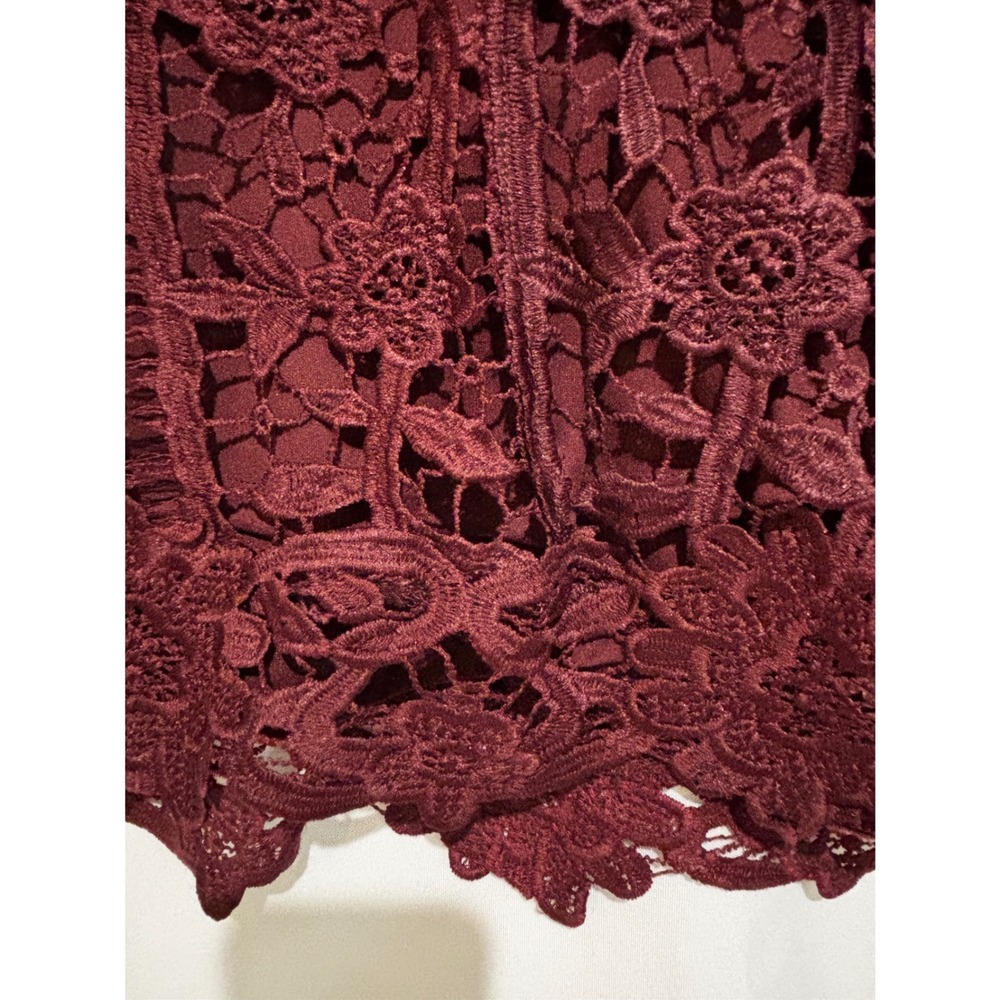 John Paul Richard Burgundy Lace crochet Scalloped Hem Midi Skirt sz L Boho chic - Picture 3 of 9
